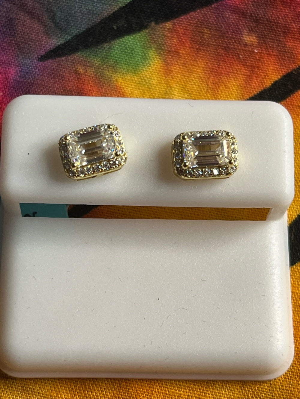 1.80 CTW Sterling Silver Moissanite Emerald Cut Halo Stud Earrings NWT